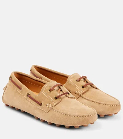 Tod's Gommino Leather-trimmed Suede Loafers In Brown