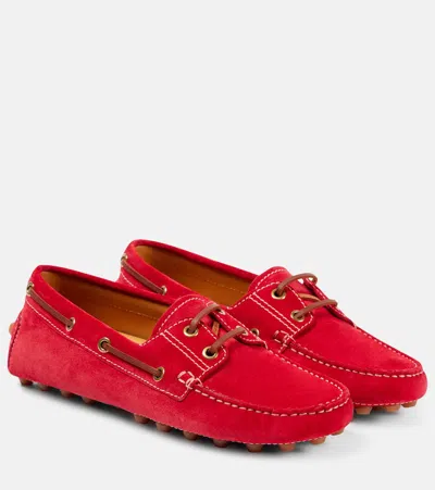 Tod's Gommino Bubble Suede Boat Shoes In Red