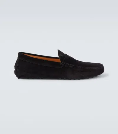 Tod's Gommino Bubble Suede Driving Shoes In Black