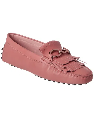 Tod's Tods Gommino Chain Detail & Fringe Leather Driving Shoe In Pink