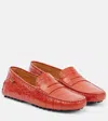 Tod's Crocodile Embossed Leather Penny Loafers In Brown