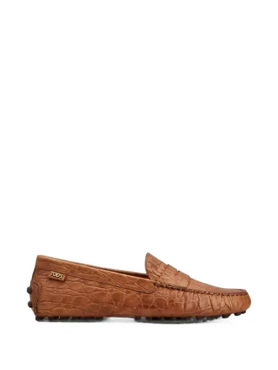 Tod's Gommino Crocodile-effect Leather Loafers In Brown