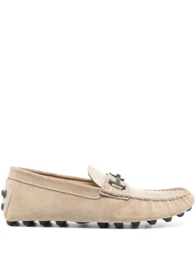 Tod's Gommino Double T Suede Loafers In Neutrals