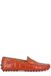 Tod's Crocodile Embossed Leather Penny Loafers In Leather Brown