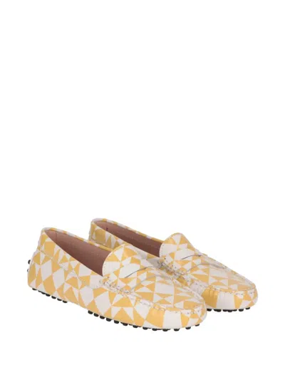 Tod's Gommino Geometric-print Loafers In Yellow