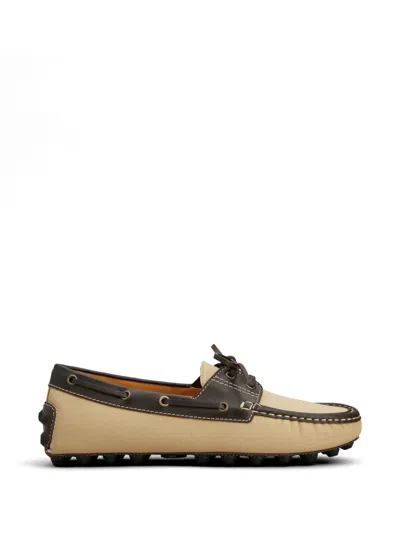 Tod's Boat Bubble Gommino Loafers In Canvas And Leather In Neutral