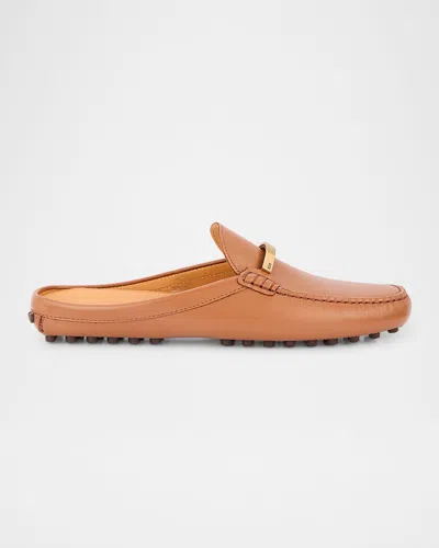 Tod's Gommino Leather Bar Driver Loafer Mules In Kenia Scuro