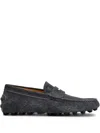 Tod's Almond Toe Leather Loafers With Penny Strap In Gray