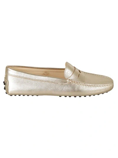 Tod's Gommino Leather Loafers In Gold