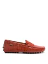 Tod's Crocodile Embossed Leather Penny Loafers In Marrón