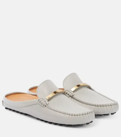 Tod's Gommino Leather Mules In Grey