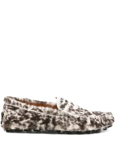 Tod's Gommino Leopard-print Pony-hair Loafers In Brown