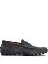Tod's Almond Toe Leather Loafers With Penny Strap In Blue