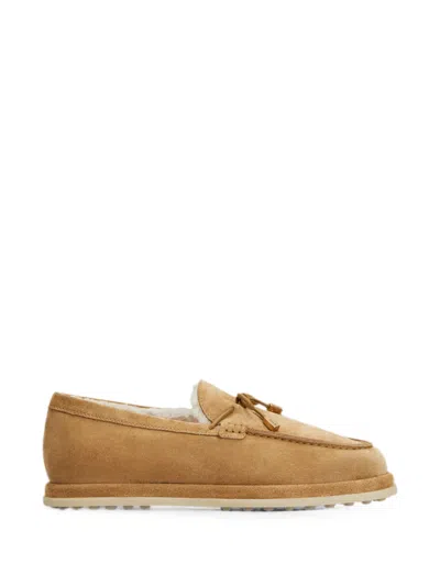 Tod's Gommino Shearling Suede Loafers In Neutral