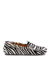Tod's Zebra Pattern Calf Hair Loafers In White