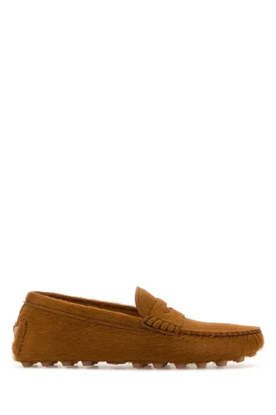 Tod's Calf Hair Moccasin Style Loafers In Brown