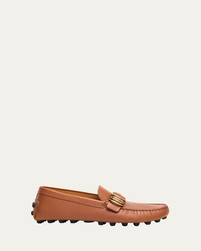 Tod's Gommino Macro Leather Drivers In Brown