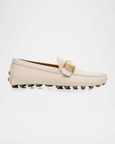 Tod's Gommino Macro Leather Drivers In Neutral