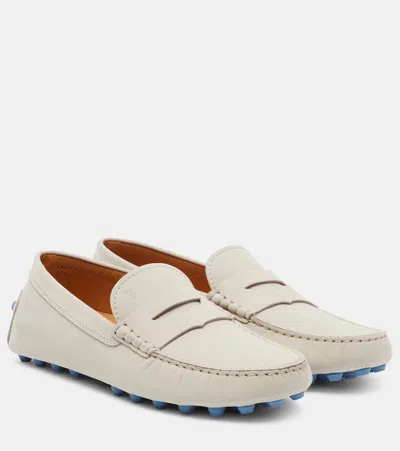 Tod's Gommino Macro Leather Driving Shoes In White