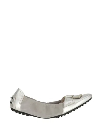Tod's Kids' Gommino Metallic-leather Ballet Flats In Gray
