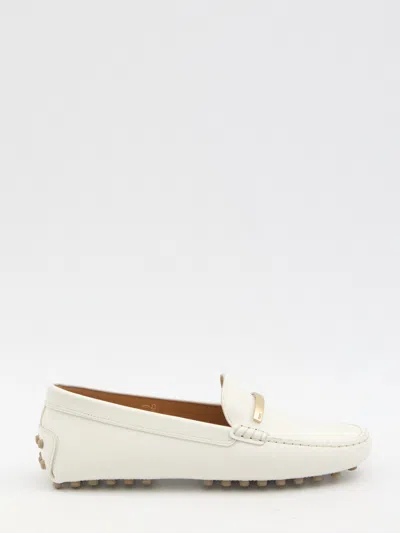 Tod's White Lime Calfskin Driving Loafer With Low Heel