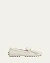 Tod's Gommino Embellished Fringed Leather Loafers In White
