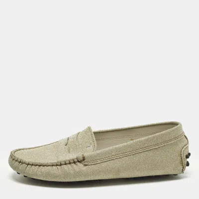 Pre-owned Tod's Gommino Size 34 Gold Glitter Driver Loafers