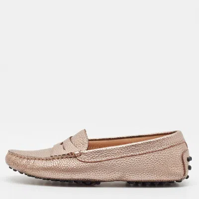 Pre-owned Tod's Gommino Size 34 Metallic Bronze Leather Driver Loafers