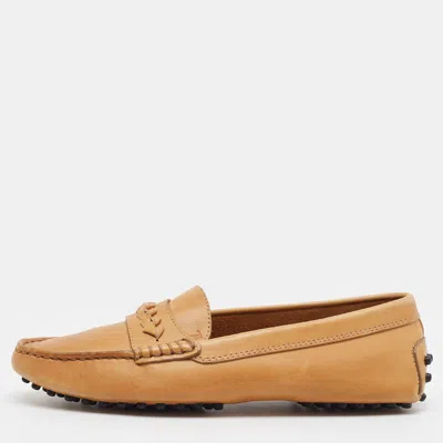 Pre-owned Tod's Gommino Size 36 Tan Leather Driver Loafers In Brown