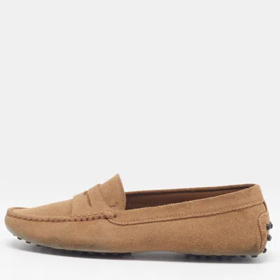 Pre-owned Tod's Gommino Size 37 Brown Suede Driver Loafers