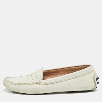 Pre-owned Tod's Gommino Size 37 Cream Leather Loafers In White