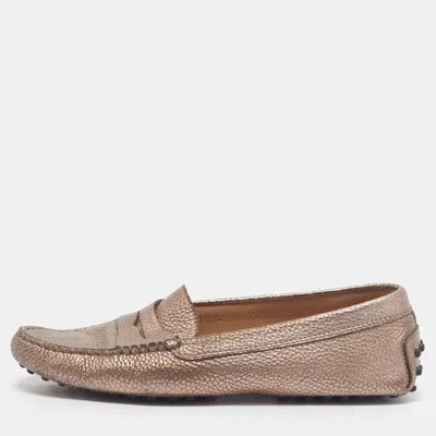 Pre-owned Tod's Gommino Size 37 Metallic Leather Loafers In Silver