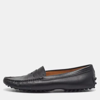 Pre-owned Tod's Gommino Size 37.5 Black Leather Penny Loafers