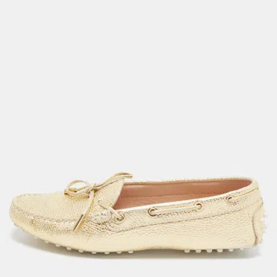 Pre-owned Tod's Gommino Size 37.5 Gold Leather Driver Loafers