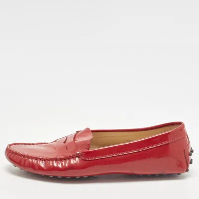 Pre-owned Tod's Gommino Size 37.5 Red Patent Leather Loafers