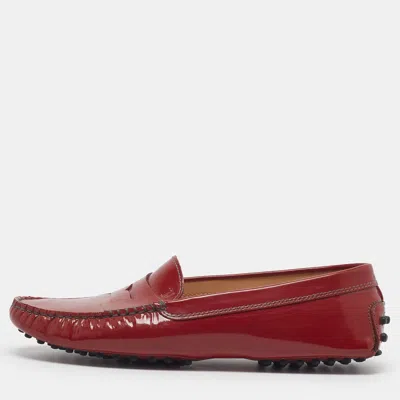 Pre-owned Tod's Gommino Size 38 Burgundy Patent Leather Penny Loafers
