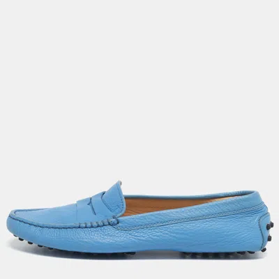 Pre-owned Tod's Gommino Size 38.5 Blue Suede Loafers