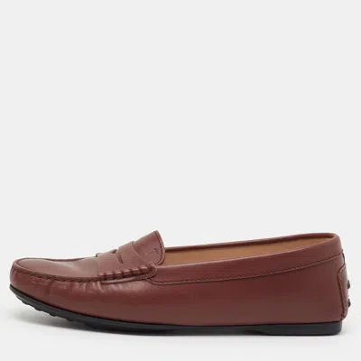 Pre-owned Tod's Gommino Size 38.5 Burgundy Leather Penny Loafers