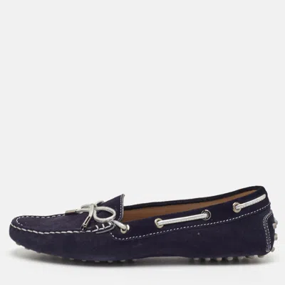 Pre-owned Tod's Gommino Size 38.5 Navy Blue Suede Loafers