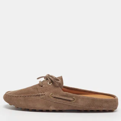 Pre-owned Tod's Gommino Size 39 Brown Suede Gommino Tassel Trim Mules
