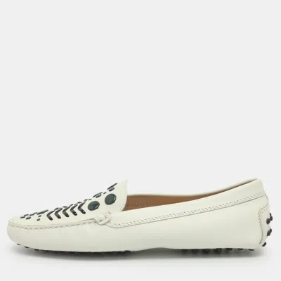 Pre-owned Tod's Gommino Size 39 White Leather Driver Loafers