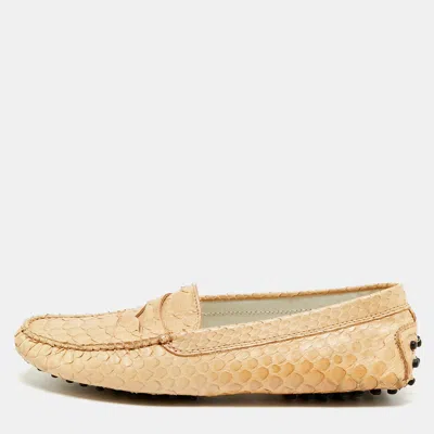 Pre-owned Tod's Gommino Size 39.5 Beige Python Leather Penny Loafers In Sand