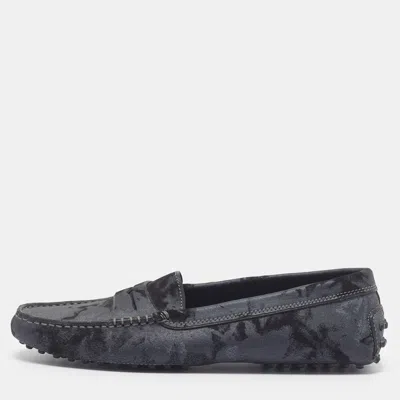 Pre-owned Tod's Gommino Size 39.5 Dark Grey Camouflage Texture Suede Slip On Driving Loafers In Gray