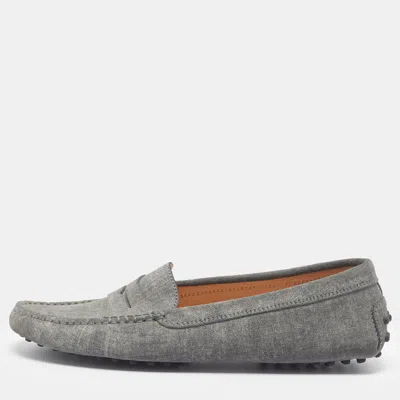 Pre-owned Tod's Gommino Size 39.5 Grey Suede Driver Loafers In Gray
