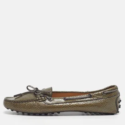 Pre-owned Tod's Gommino Size 39.5 Olive Green Grained Leather Bow Driver Loafers