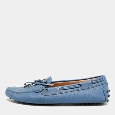 Pre-owned Tod's Gommino Size 40 Blue Leather Driver Loafers