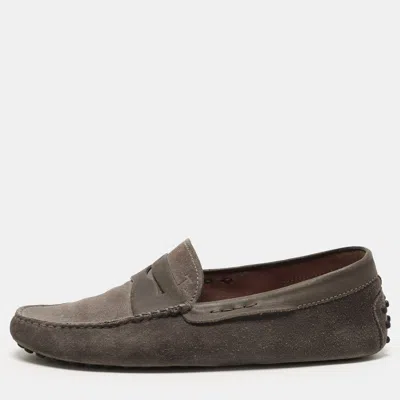 Pre-owned Tod's Gommino Size 40 Grey Suede Penny Loafers