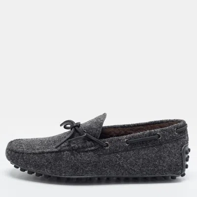Pre-owned Tod's Gommino Size 40 Grey Wool Bow Driver Loafers
