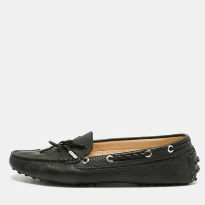 Pre-owned Tod's Gommino Size 40.5 Black Leather Slip On Loafers