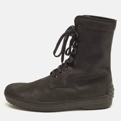 Pre-owned Tod's Gommino Size 42 Black Suede Combat Boots
